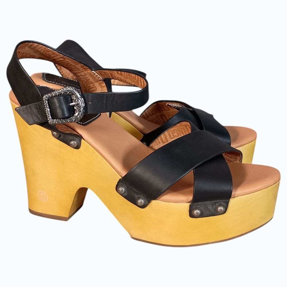 Dingo Women's Woodstock Platform Leather Sandals 9.5 Black